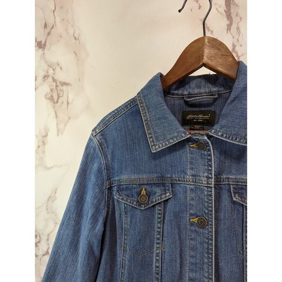 Eddie Bauer Denim Jacket Womens Large Jean Medium Wash Button Vintage Collared - Picture 2 of 11